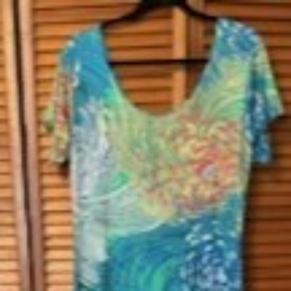Colorful Chrysanthemum Patterned Soft Jersey Slit Maxi T-Shirt dress - Picture 6 of 7